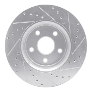 Dodge Durango Brake Rotor (1) - Front Left - R1 Concepts - Drilled & Slotted - Silver - `11-`22